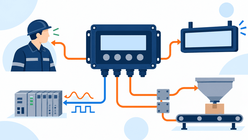 Load cell indicator communication interfaces weighing controller RS485 Modbus RTU relay output and 4-20mA interface options