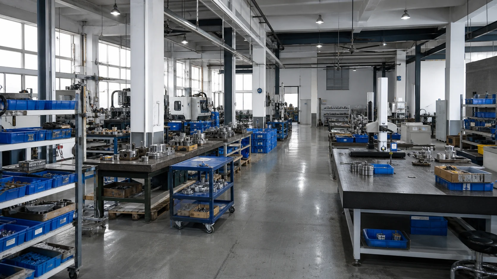 AI-generated industrial weighing-component factory overview reference; not an authentic ANTORIS factory photograph