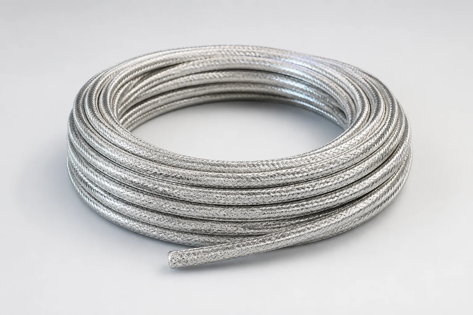 Coiled double-shielded industrial weighing cable with metallic braided protection
